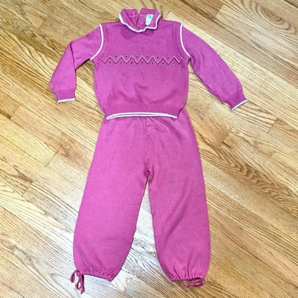 Vintage 1980s Toddler Time JCPenny Two Piece Pink Knit Outfit Size 4T